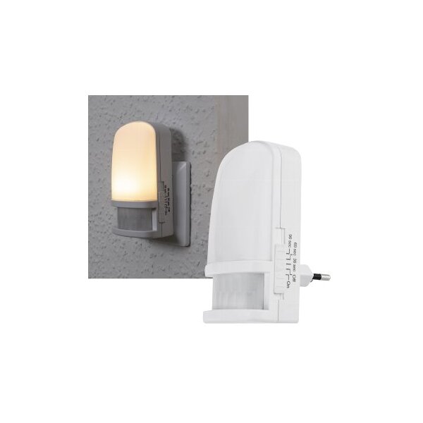 LED Nachtlicht mit Bewegungsmelder 230V, Licht Warmweiß, On/Off/Auto