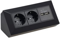 ChiliTec Aufbau-Steckdose mit 2 Schutzkontakt-Steckdosen + 2x USB für Unterbau/Aufputz Installation 230V Vorverdrahtet Schwarz