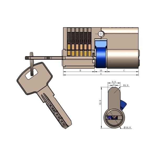 Schließzylinder 80mm (50+30mm) 5 Schlüssel, Not- & Gefahrenfunktion