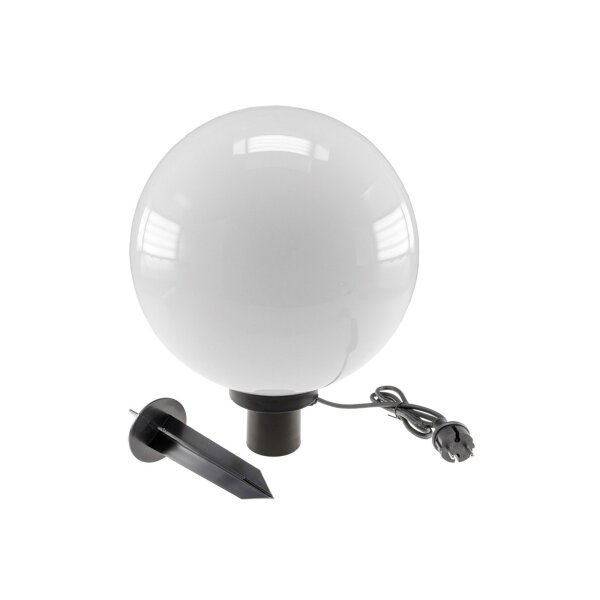 Gartenkugelleuchte 30?cm Ø weiß – E27, IP44, mit Erdspieß & Kabel