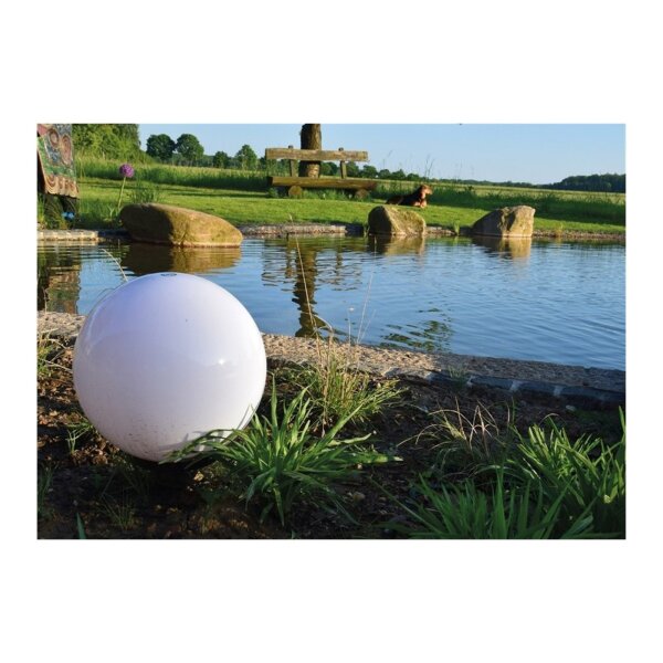 Gartenkugelleuchte 30?cm Ø weiß – E27, IP44, mit Erdspieß & Kabel