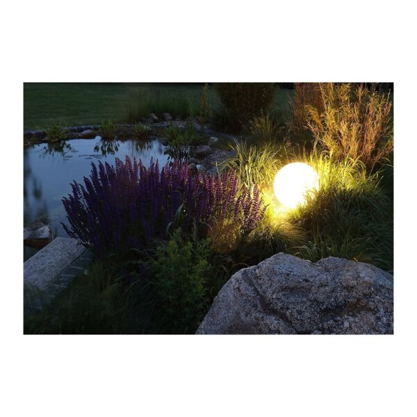 Gartenkugelleuchte 30?cm Ø weiß – E27, IP44, mit Erdspieß & Kabel
