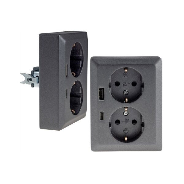MILOS Schutzkontakt-Steckdose 2-fach 250V~/ 16A, 1x UP, USB A+C/PD, anthrazit