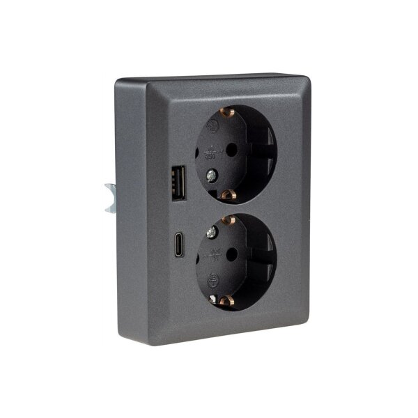 MILOS Schutzkontakt-Steckdose 2-fach 250V~/ 16A, 1x UP, USB A+C/PD, anthrazit