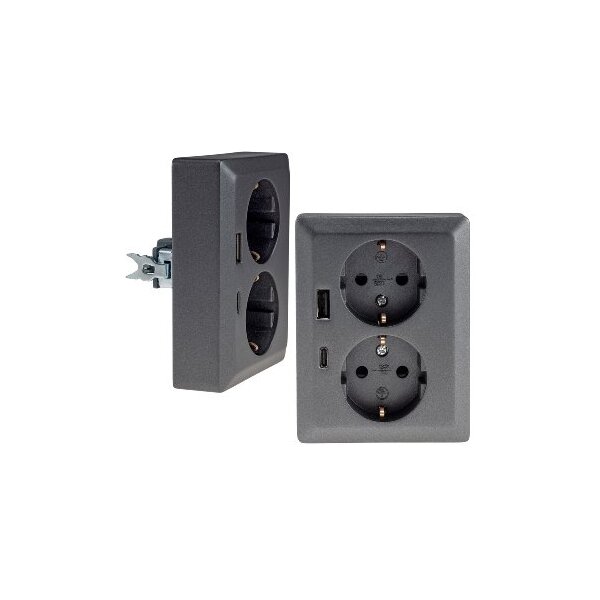 MILOS Schutzkontakt-Steckdose 2-fach 250V~/ 16A, 1x UP, USB A+C/PD, anthrazit