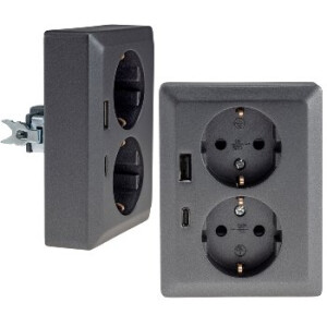 MILOS Schutzkontakt-Steckdose 2-fach 250V~/ 16A, 1x UP, USB A+C/PD, anthrazit