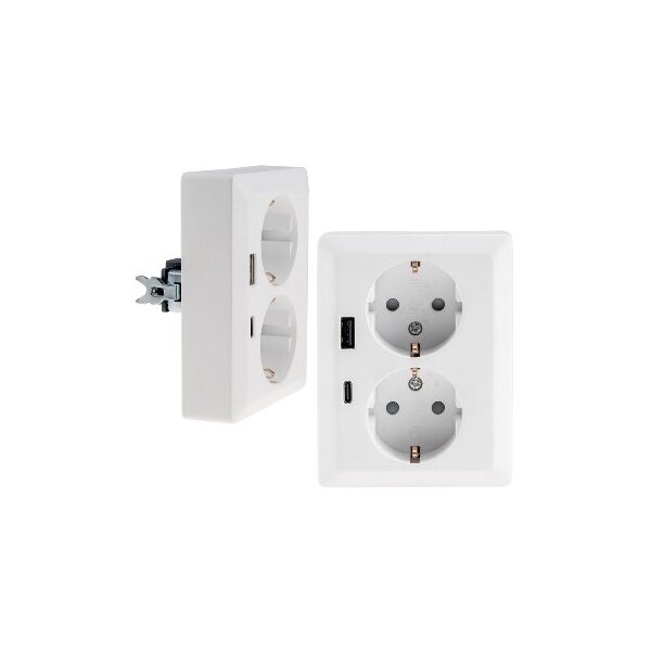 MILOS Schutzkontakt-Steckdose 2-fach 250V~/ 16A, 1x UP, USB A+C/PD, weiß matt
