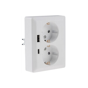 MILOS Schutzkontakt-Steckdose 2-fach 250V~/ 16A, 1x UP, USB A+C/PD, weiß matt