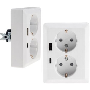 MILOS Schutzkontakt-Steckdose 2-fach 250V~/ 16A, 1x UP, USB A+C/PD, weiß matt