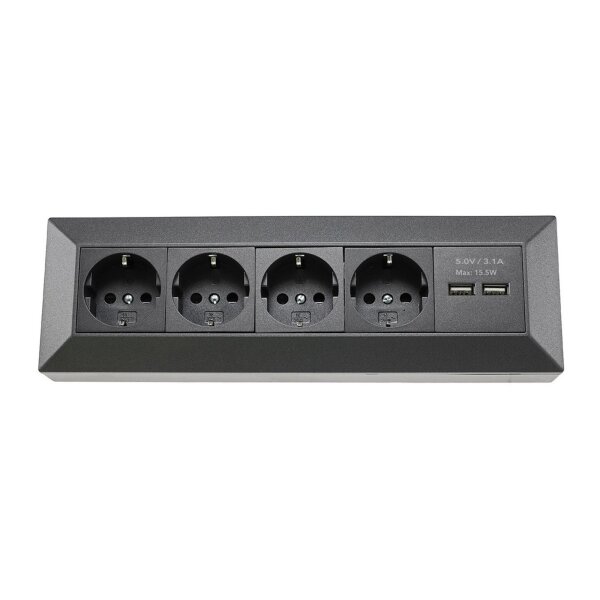4-fach Ecksteckdose  mit 2x USB 4X Steckdosen I 90° Winkel I 230V Anthrazit