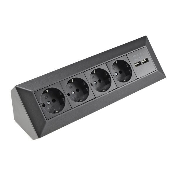 4-fach Ecksteckdose  mit 2x USB 4X Steckdosen I 90° Winkel I 230V Anthrazit