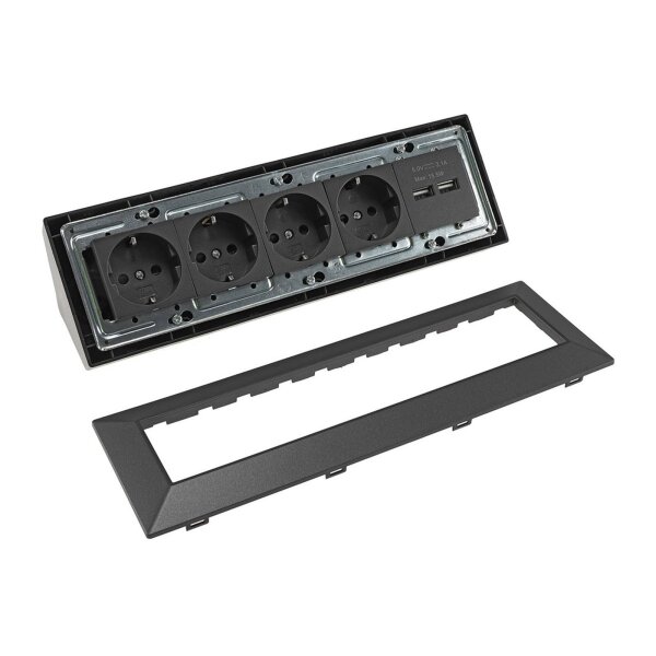 4-fach Ecksteckdose  mit 2x USB 4X Steckdosen I 90° Winkel I 230V Anthrazit