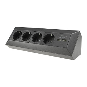 4-fach Ecksteckdose  mit 2x USB 4X Steckdosen I 90° Winkel I 230V Anthrazit