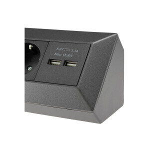 4-fach Ecksteckdose  mit 2x USB 4X Steckdosen I 90° Winkel I 230V Anthrazit