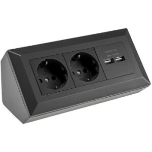 ChiliTec Aufbau-Steckdose mit 2 Schutzkontakt-Steckdosen + 2x USB für Unterbau/Aufputz Installation 230V Vorverdrahtet Schwarz