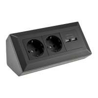 ChiliTec Aufbau-Steckdose mit 2 Schutzkontakt-Steckdosen + 2x USB für Unterbau/Aufputz Installation 230V Vorverdrahtet Schwarz