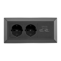 ChiliTec Aufbau-Steckdose mit 2 Schutzkontakt-Steckdosen + 2x USB für Unterbau/Aufputz Installation 230V Vorverdrahtet Schwarz