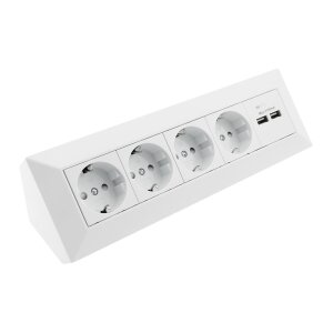 ChiliTec 4-fach Aufbau Ecksteckdose Steckdosenblock mit 2x USB I 90° Winkel für Aufbau & Eck-Montage I 230V Steckdose für Küche Arbeitsplatte Werkstatt 230V I Weiß