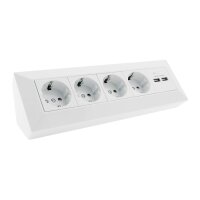 ChiliTec 4-fach Aufbau Ecksteckdose Steckdosenblock mit 2x USB I 90° Winkel für Aufbau & Eck-Montage I 230V Steckdose für Küche Arbeitsplatte Werkstatt 230V I Weiß
