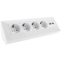 ChiliTec 4-fach Aufbau Ecksteckdose Steckdosenblock mit 2x USB I 90° Winkel für Aufbau & Eck-Montage I 230V Steckdose für Küche Arbeitsplatte Werkstatt 230V I Weiß