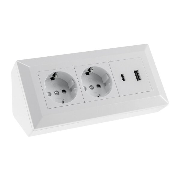 2-fach Steckdosenblock, USB-A+C, weiß 250V~/ 16A, Aufbaumontage, USB 3,1A, PD