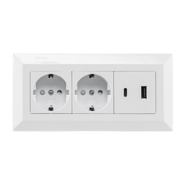 2-fach Steckdosenblock, USB-A+C, weiß 250V~/ 16A, Aufbaumontage, USB 3,1A, PD