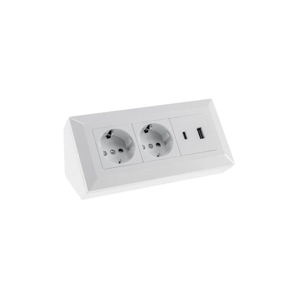 2-fach Steckdosenblock, USB-A+C, weiß 250V~/ 16A, Aufbaumontage, USB 3,1A, PD