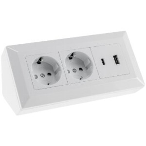 2-fach Steckdosenblock, USB-A+C, weiß 250V~/ 16A, Aufbaumontage, USB 3,1A, PD