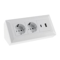 2-fach Steckdosenblock, USB-A+C, weiß 250V~/ 16A, Aufbaumontage, USB 3,1A, PD