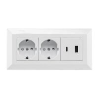 2-fach Steckdosenblock, USB-A+C, weiß 250V~/ 16A, Aufbaumontage, USB 3,1A, PD