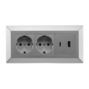 2-fach Steckdosenblock, USB-A+C, silber 250V~/ 16A,...