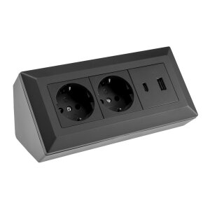 2-fach Steckdosenblock, USB-A+C, schwarz 250V~/ 16A,...