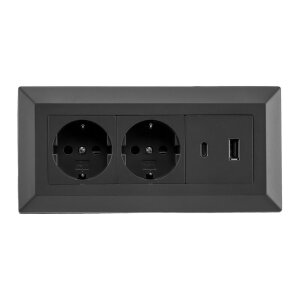 2-fach Steckdosenblock, USB-A+C, schwarz 250V~/ 16A,...
