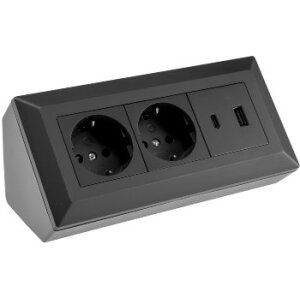 2-fach Steckdosenblock, USB-A+C, schwarz 250V~/ 16A, Aufbaumontage, USB 3,1A, PD