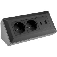2-fach Steckdosenblock, USB-A+C, schwarz 250V~/ 16A, Aufbaumontage, USB 3,1A, PD