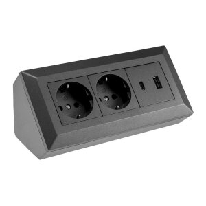 2-fach Steckdosenblock, USB-A+C, anthrazit 250V~/ 16A,...