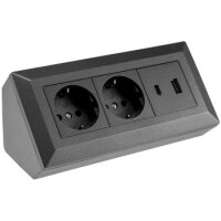2-fach Steckdosenblock, USB-A+C, anthrazit 250V~/ 16A, Aufbaumontage, USB 3,1A, PD