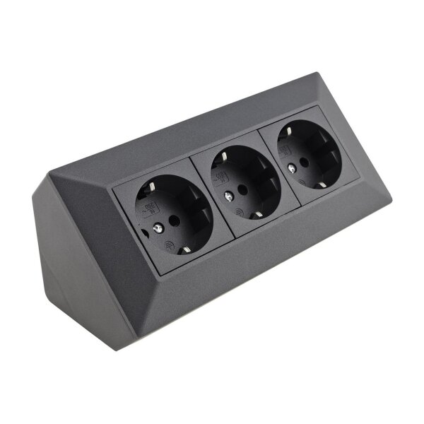 ChiliTec 3-fach Steckdosenblock Eck-Steckdose I 90° Winkel I 230V Aufbau & Eck-Montage für Arbeitsplatte Küche Werkstatt I Anthrazit