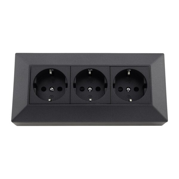 ChiliTec 3-fach Steckdosenblock Eck-Steckdose I 90° Winkel I 230V Aufbau & Eck-Montage für Arbeitsplatte Küche Werkstatt I Anthrazit