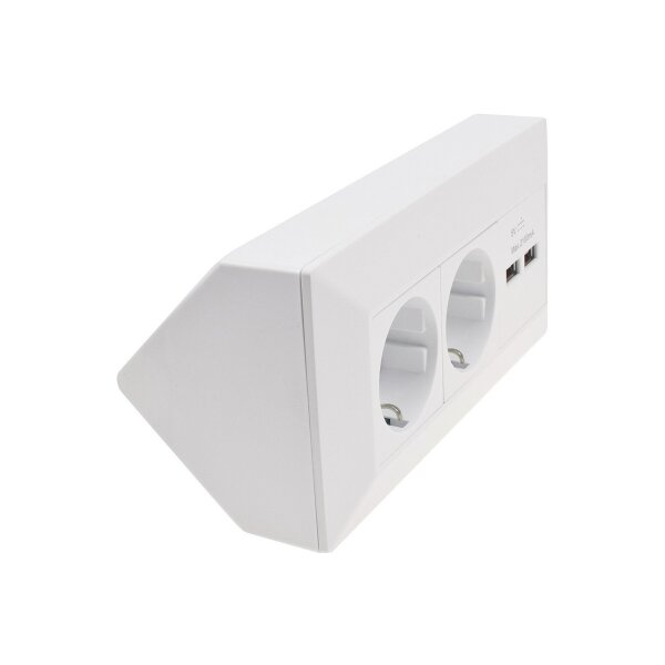 2-fach Steckdosenblock + 2x USB, weiß 250V~/ 16A, Aufbaumontage, USB 3,1A
