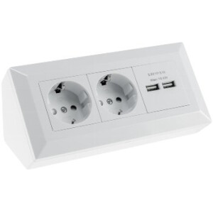 2-fach Steckdosenblock + 2x USB, weiß 250V~/ 16A, Aufbaumontage, USB 3,1A