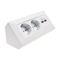 2-fach Steckdosenblock + 2x USB, weiß 250V~/ 16A, Aufbaumontage, USB 3,1A