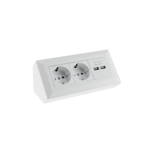 ChiliTec Steckdosenblock Unterbausteckdose 2-fach + 2x USB 250V Aufputzsteckdose für Küche Büro Werkstatt Matt Weiß