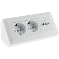 ChiliTec Steckdosenblock Unterbausteckdose 2-fach + 2x USB 250V Aufputzsteckdose für Küche Büro Werkstatt Matt Weiß