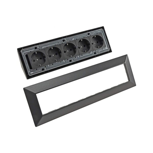 5-Fach Eck-Steckdose Küchensteckdose 230V 90° Winkel für Eck Montage Aufbau-Steckdose für Küche Werkstatt Grau Anthrazit