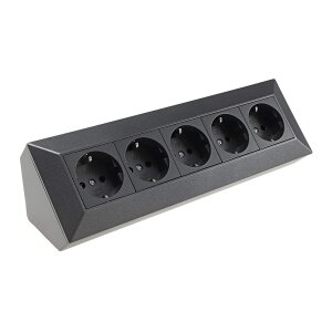 5-Fach Eck-Steckdose Küchensteckdose 230V 90° Winkel für Eck Montage Aufbau-Steckdose für Küche Werkstatt Grau Anthrazit