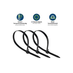HPER® Kabelbinder Schwarz – wiederverwendbar, 4-Zahn-Design, extrem belastbar, 300x48mm