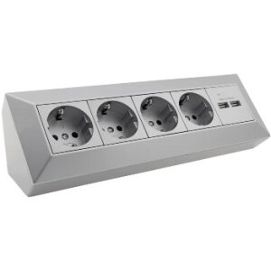 ChiliTec Ecksteckdose Küchensteckdose mit USB Doppelsteckdose 4x Steckdosen 2x USB I 90° Winkel I 230V Aufbau & Eck-Montage für Arbeitsplatte Küche I Silber Grau