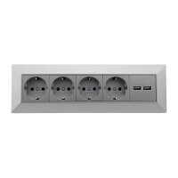 ChiliTec Ecksteckdose Küchensteckdose mit USB Doppelsteckdose 4x Steckdosen 2x USB I 90° Winkel I 230V Aufbau & Eck-Montage für Arbeitsplatte Küche I Silber Grau
