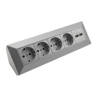 ChiliTec Ecksteckdose Küchensteckdose mit USB Doppelsteckdose 4x Steckdosen 2x USB I 90° Winkel I 230V Aufbau & Eck-Montage für Arbeitsplatte Küche I Silber Grau